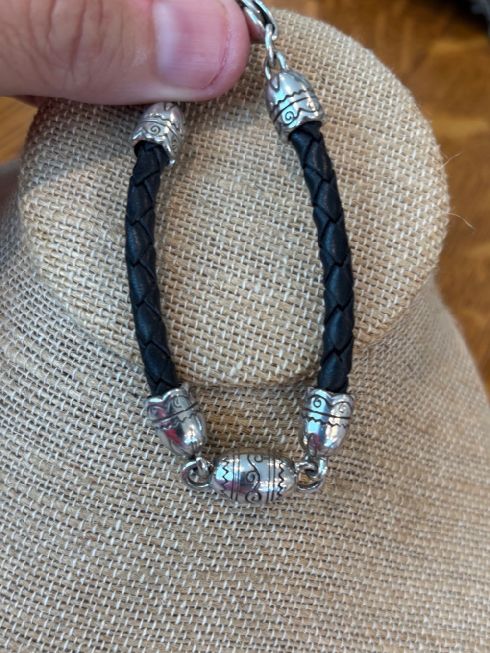 Brighton Braided Black Leather Bracelet with Silver Accents